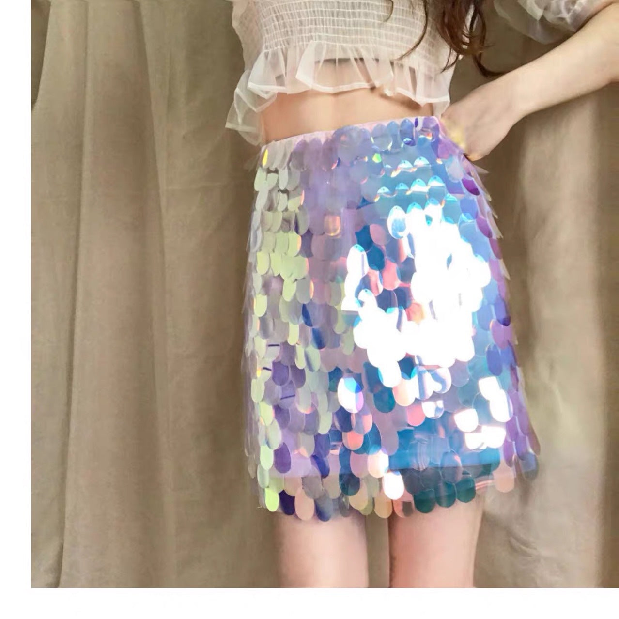 2020 spring and summer European and American magic color mermaid sequins package hip sexy short skirt skirt one step skirt