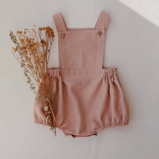 Xia Xinpin baby jumpsuit girl baby romper cotton linen pink sling bag fart clothing ins baby rompers