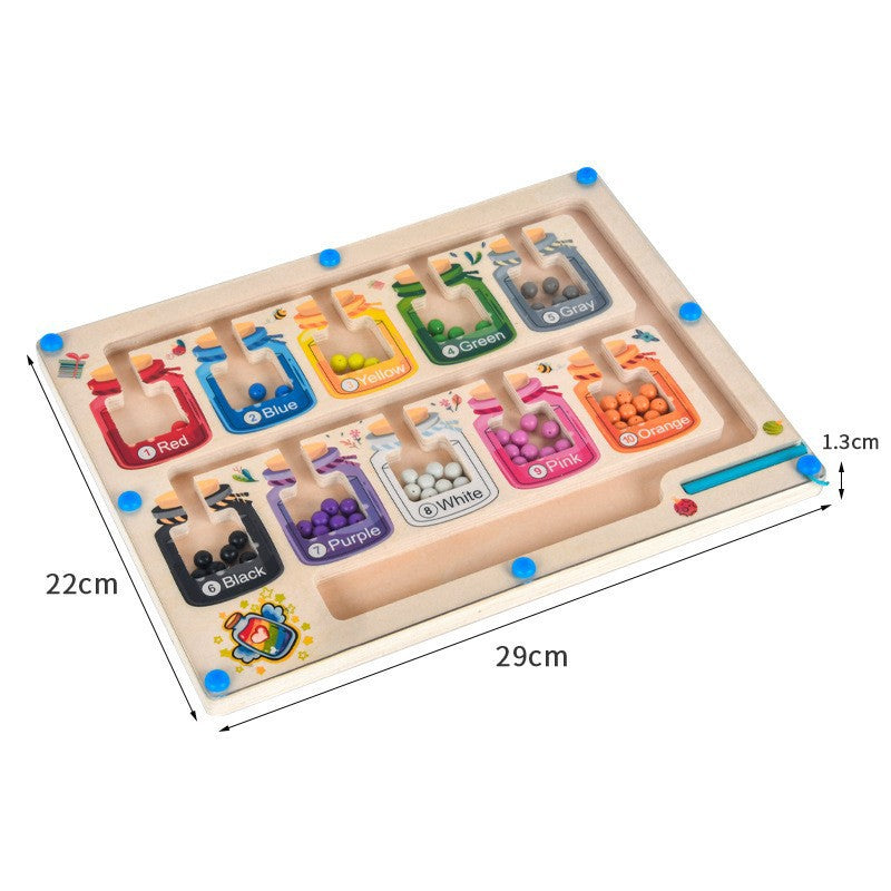 Wooden children's magnetic pen cognitive early education maze digital color classification counting board ball educational toys