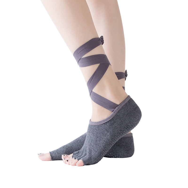 [Ready-to-ship direct] Lace-up five-finger split-toe yoga socks professional bodhi pull non-slip socks cross-border Amazon model