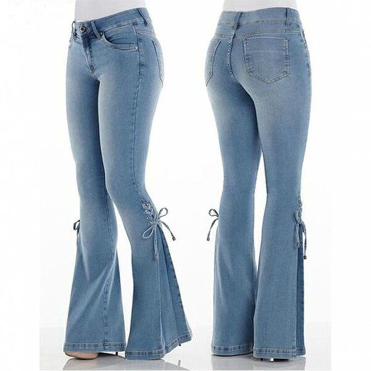 Women's European and American cross-border women's jeans mid-waist denim trousers stretch jeans women's flared pants