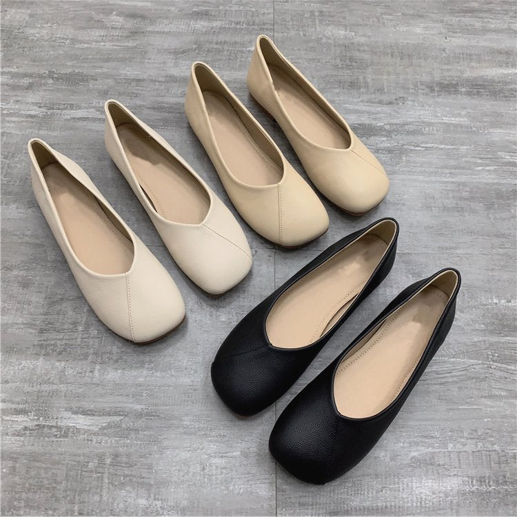 2023 autumn new Korean version square toe flat single shoes women's shallow mouth all-match grandma shoes all-match Mary Jane slip on