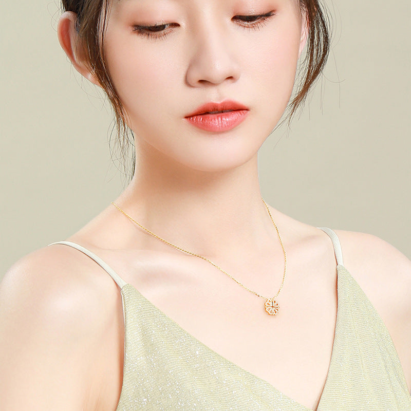 2021 New Necklace Women's Clavicle Chain Douyin One More Wearing Small Love Diamonds Four-leaf Clover Live Streaming with Goods Cross-border