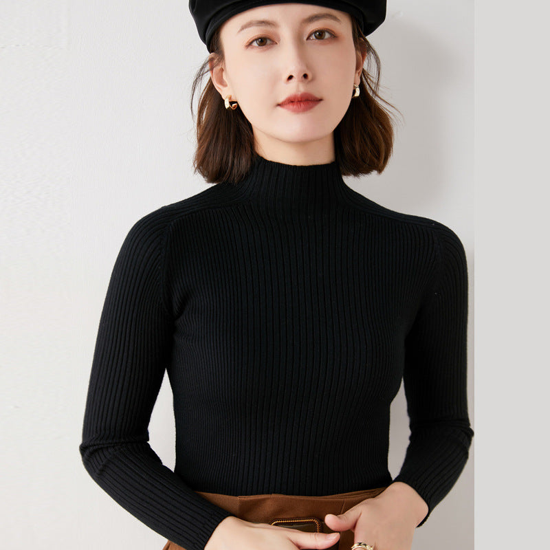 2024 autumn and winter knitted sweater half turtleneck drawstring slim wool bottoming sweater women's foreign trade one piece dropshipping