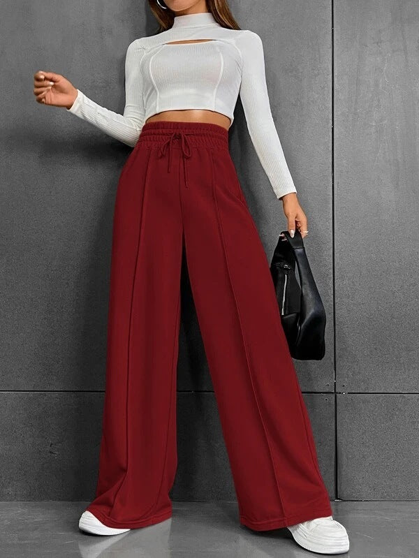 2023 spring and summer foreign trade women's clothing European and American style commuting all-match casual trousers comfortable loose high-waisted wide-leg sweatpants tide