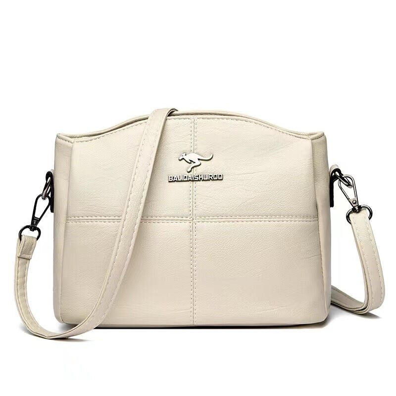 2024 new cross-border Korean version of the shoulder bag soft leather versatile large capacity embroidery middle-aged lady mother messenger bag