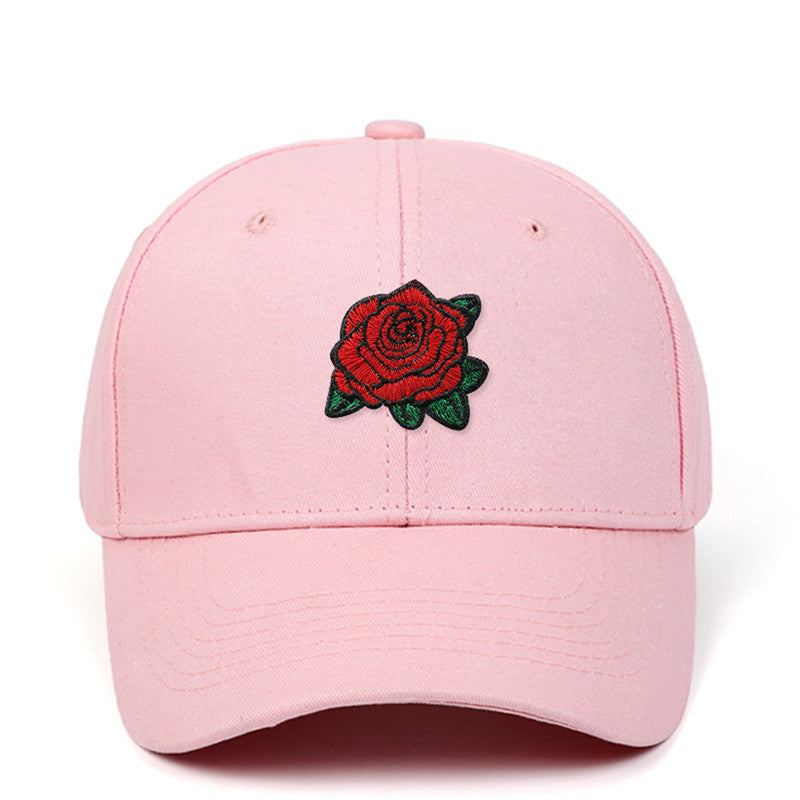 Amazon AliExpress New Rose Embroidered Baseball Cap Pure Cotton Hard Top Baseball Cap Outdoor Leisure Sun Hat