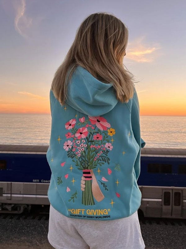 2024 New European Size Women's Drop Shoulder Sleeve Thread Chasing Sunsets Brand Sweatshirt Hoodie Print