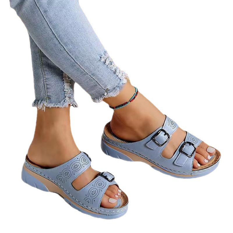 2022 summer foreign trade new large size sandals independent drill fashion wedge heel spot casual sandals