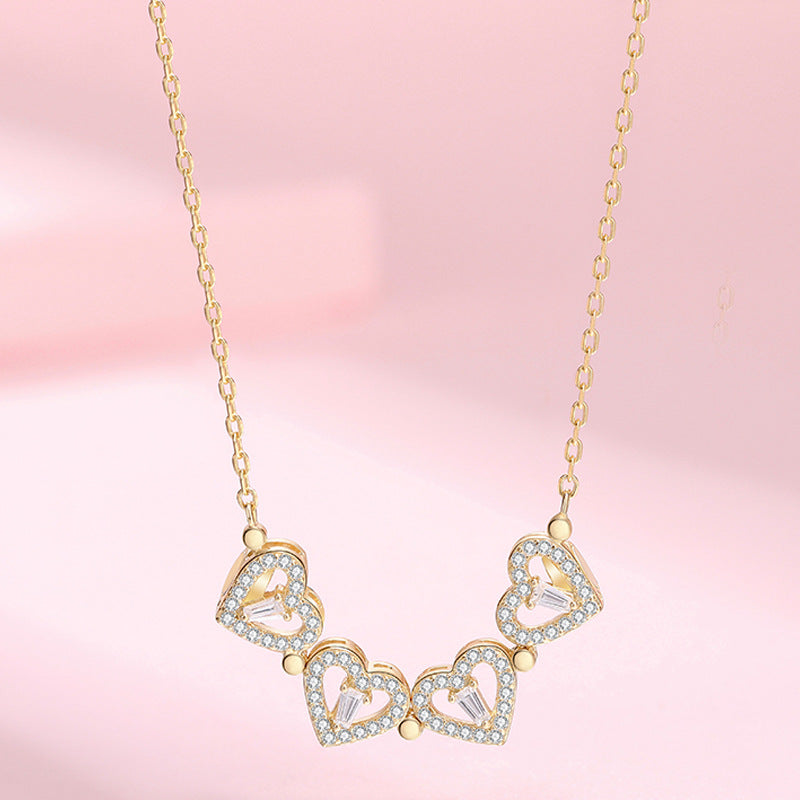 2021 New Necklace Women's Clavicle Chain Douyin One More Wearing Small Love Diamonds Four-leaf Clover Live Streaming with Goods Cross-border