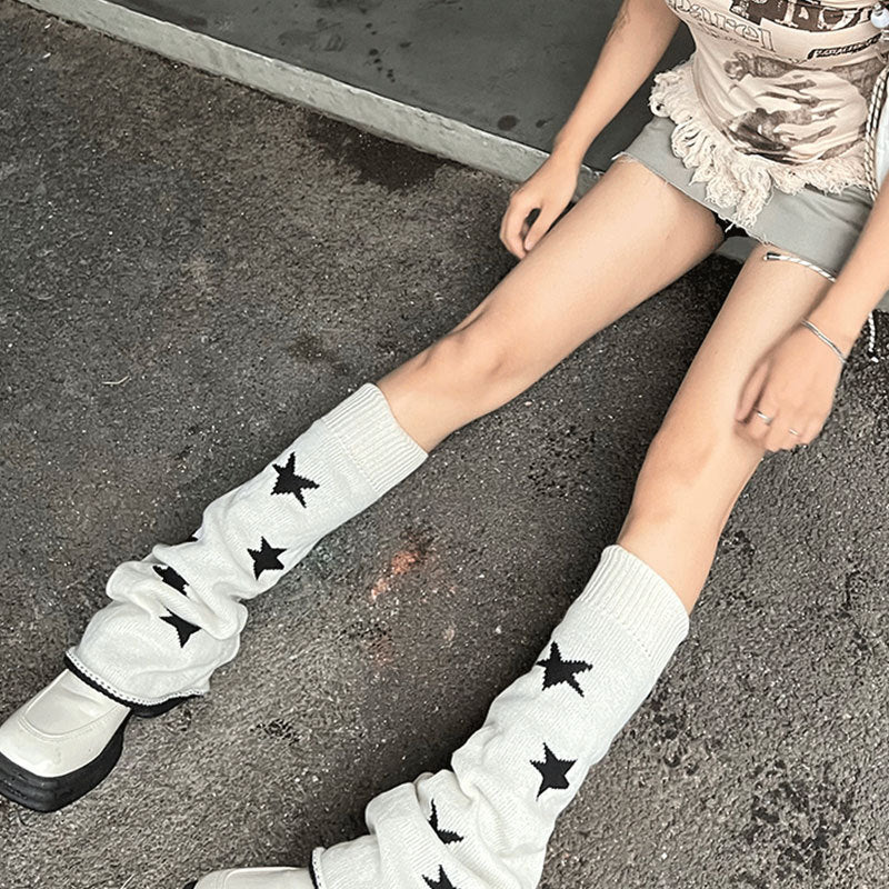 Winter thickened and warm personality hot girl double-sided star socks wide-leg horn knitted slimming leg socks calf socks