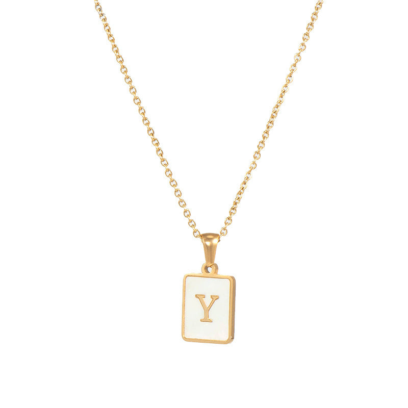 2022 European and American cross-border square 18K gold jewelry necklace female letter pendant titanium steel shell 26 letter necklace