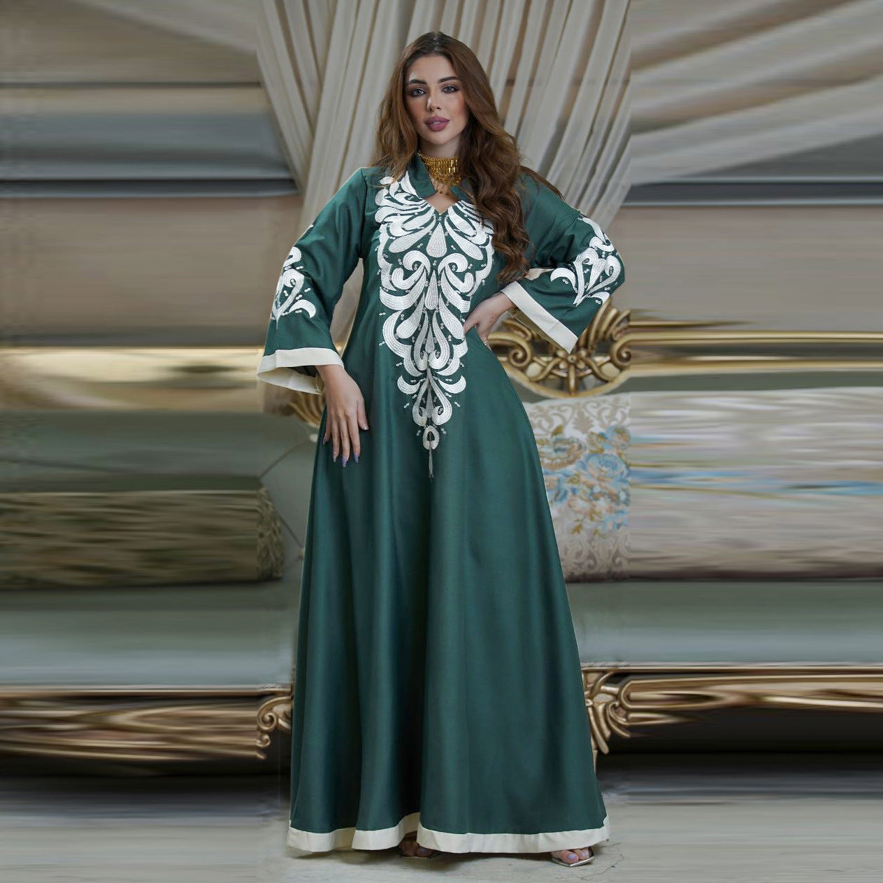 AB184 Summer Southeast Asia abaya splicing dress Embroidery Embroidery Muslim Lent Dubai Robe