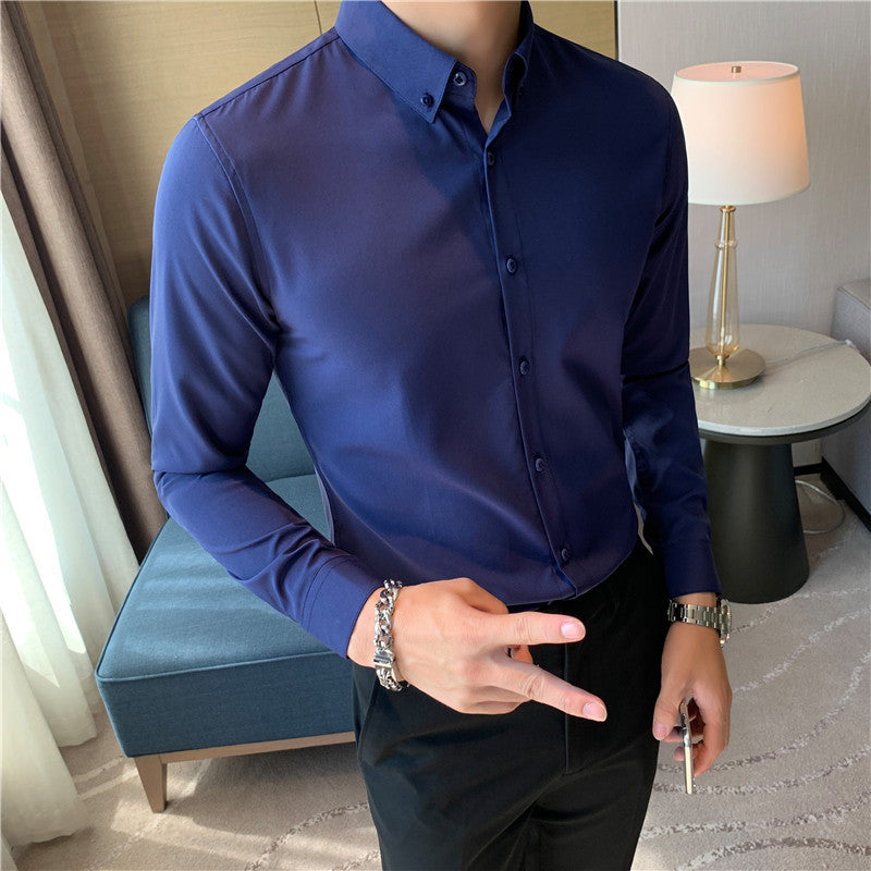 2023 Autumn Youth Solid Color Slim Shirt Men's Long Sleeve Business Casual Shirt CS23-P30