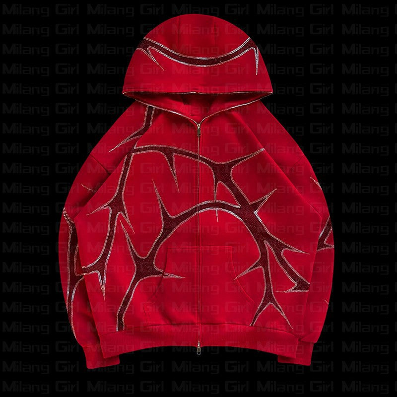 2023 AliExpress new style women's street hoodie hot diamond zipper European and American hooded sweatshirt