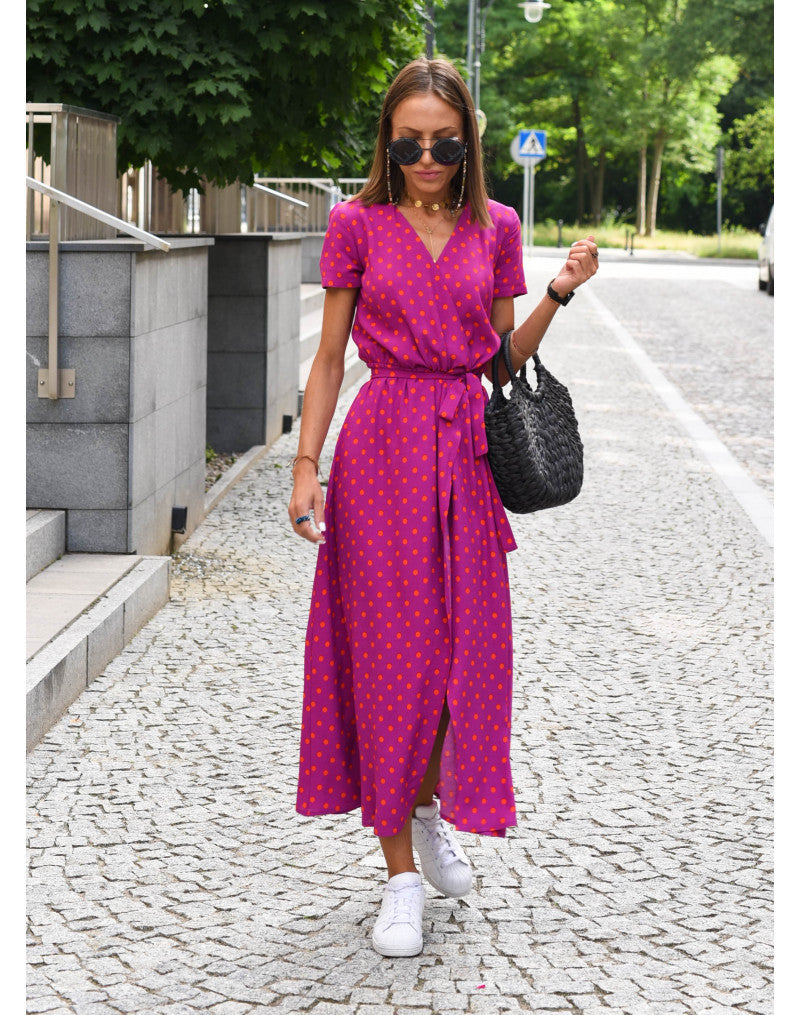 2024 European and American women's clothing cross-border foreign trade AliExpress Amazon summer new v-neck printed lace dress