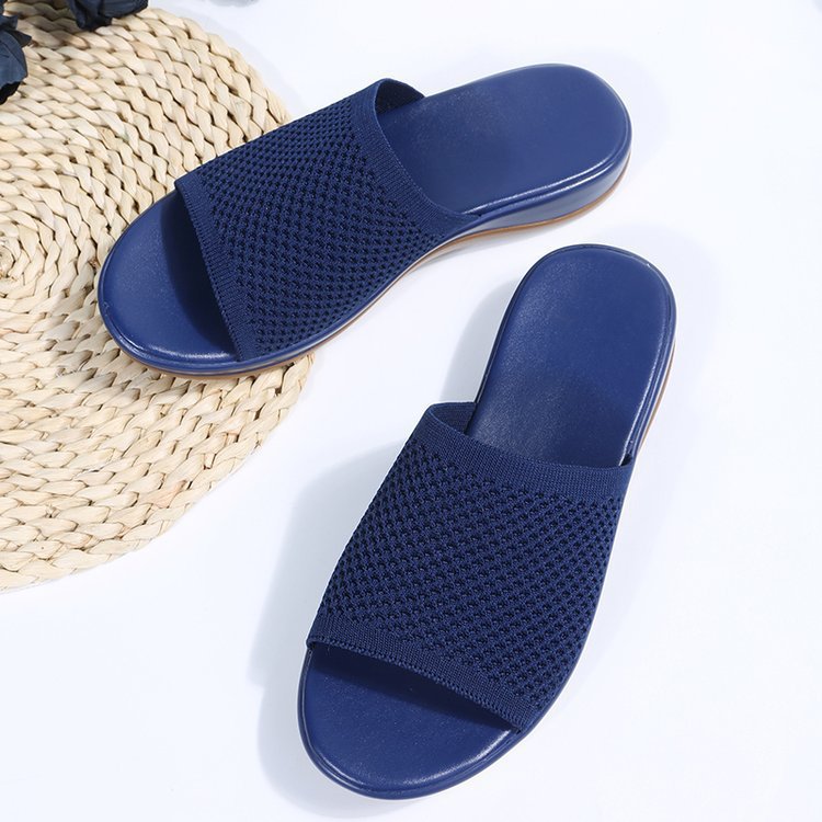 Wish independent station sandals 2022 spring and summer new knitted thick bottom 36-43 large size flat slippers women wholesale