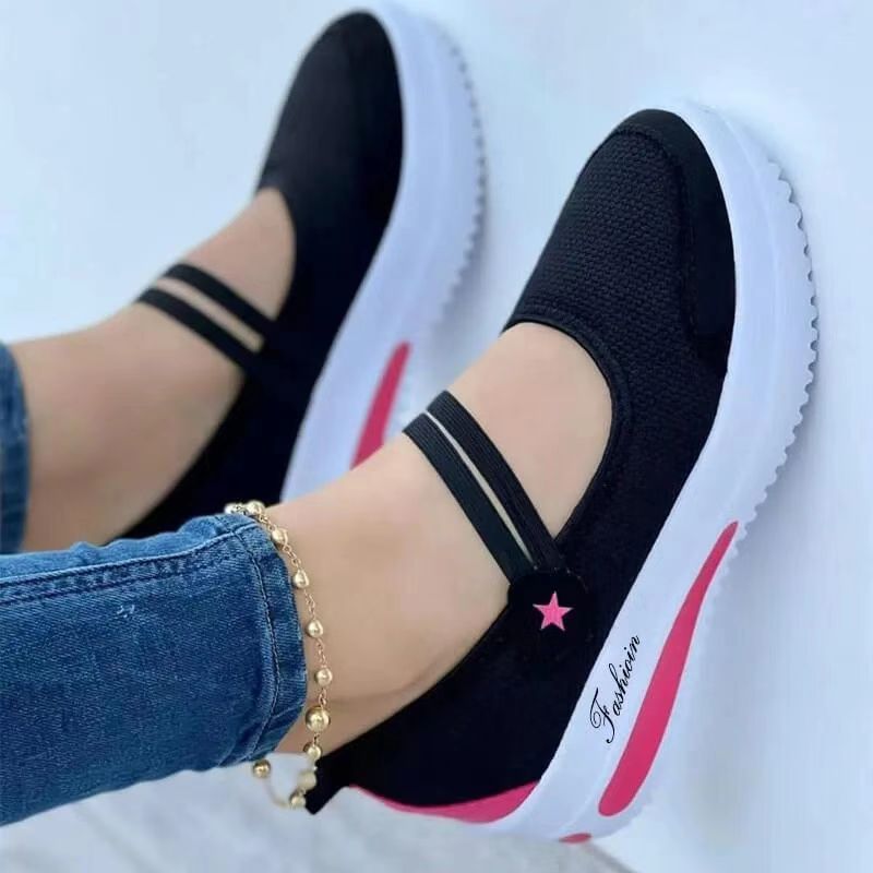 AliExpress 2022 Summer New Canvas Textile Solid Color Daily Spot Low-top Black Wedge Round Toe Shoes