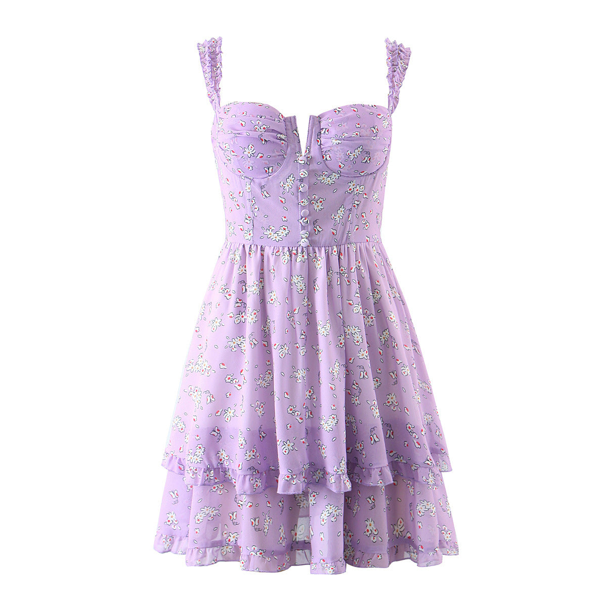 2022 European and American style spring women's new purple holiday print suspender dress 9187