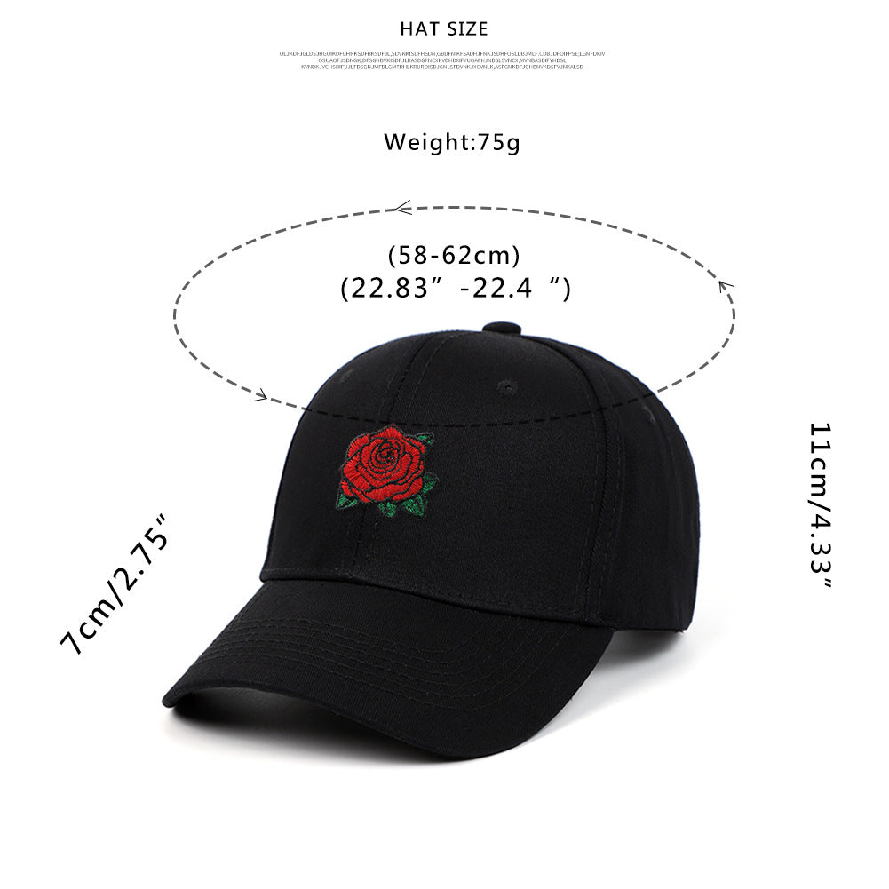 Amazon AliExpress New Rose Embroidered Baseball Cap Pure Cotton Hard Top Baseball Cap Outdoor Leisure Sun Hat