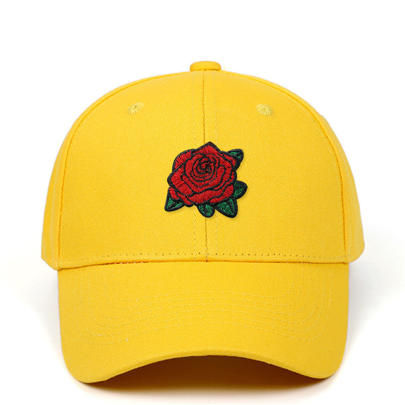 Amazon AliExpress New Rose Embroidered Baseball Cap Pure Cotton Hard Top Baseball Cap Outdoor Leisure Sun Hat