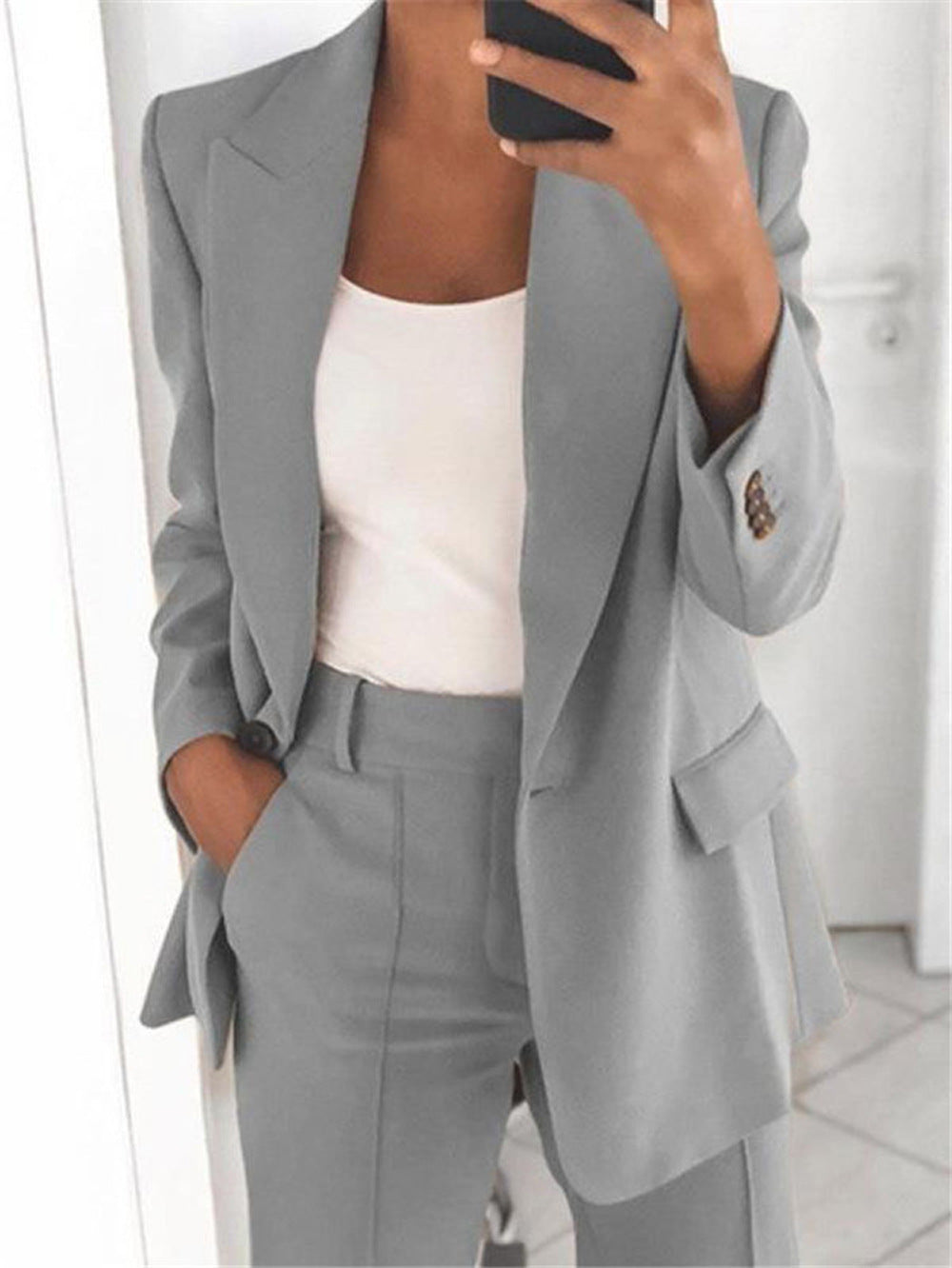 wish Amazon 2022 autumn and winter new European and American fashion lapel slim cardigan temperament solid color suit jacket women