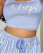 2023 New Arrival Suspender Pajamas Women Drawstring Shorts Set Letter Stripe Printing Ladies Home Clothes Can Be Worn Outside