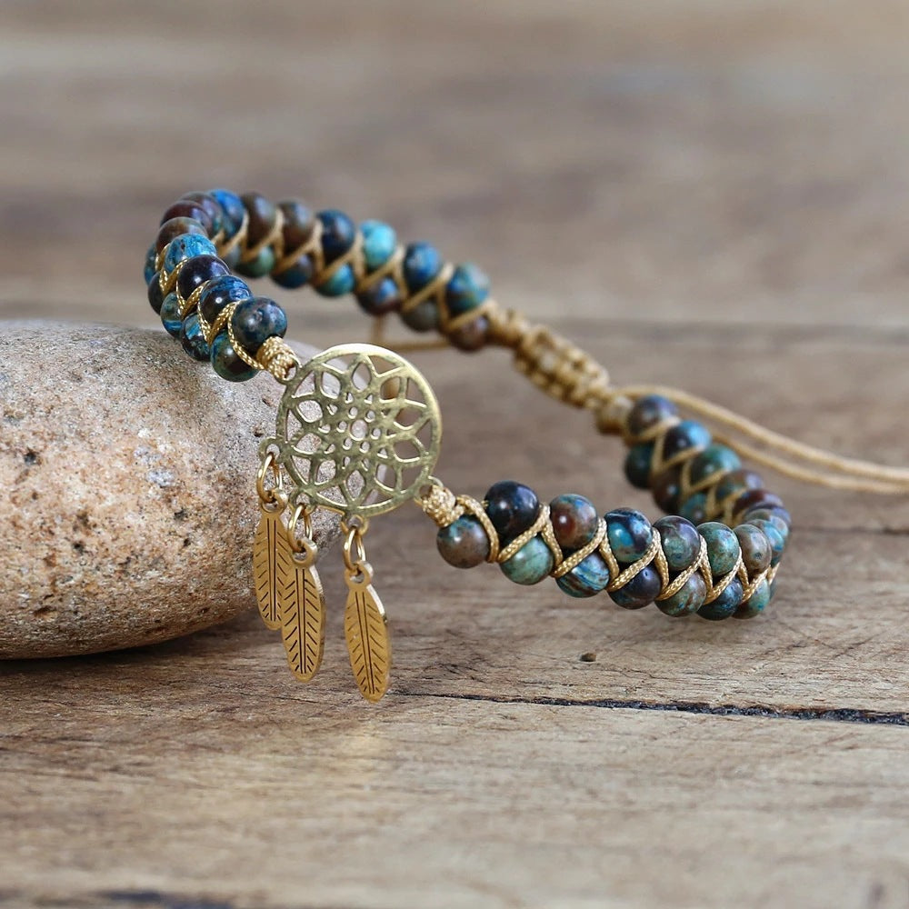 4MM Ocean Apatite Bracelet Golden Dream Catcher Accessories Woven Charm Beaded Bosnian Friendship Bracelet