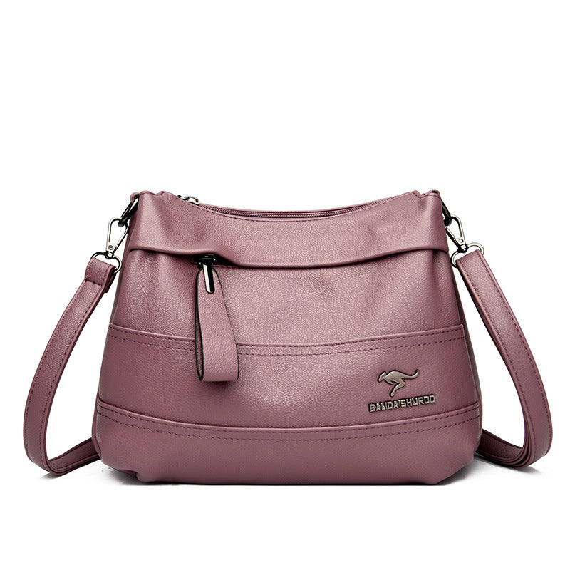 2023 new women's bag splicing large-capacity middle-aged mother's bag fashion all-match soft leather shoulder Messenger bag for the elderly