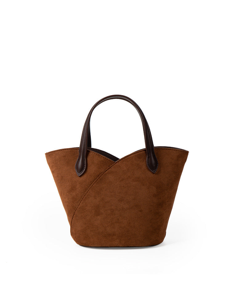 2023 new Korean version of the niche cross-border trade retro suede handbag female casual all-match basket bag