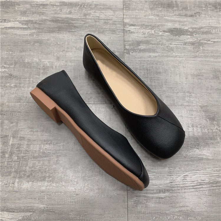 2023 autumn new Korean version square toe flat single shoes women's shallow mouth all-match grandma shoes all-match Mary Jane slip on