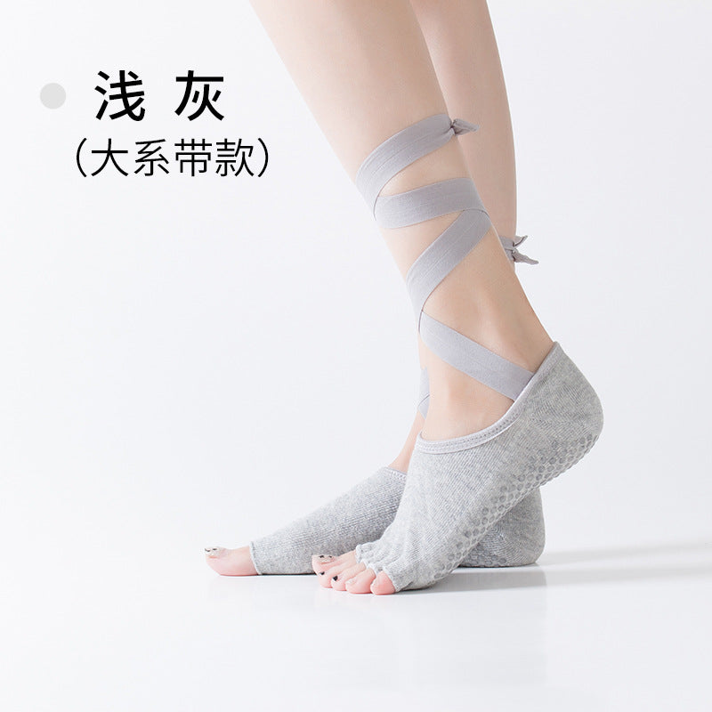 [Ready-to-ship direct] Lace-up five-finger split-toe yoga socks professional bodhi pull non-slip socks cross-border Amazon model