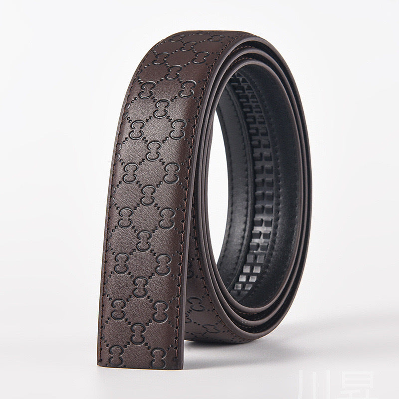 3.5CM men's belt, automatic buckle belt, without head, two-layer cowhide, without buckle, crocodile pattern, versatile.