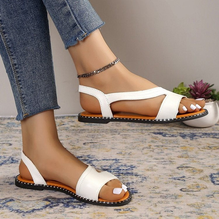 2023 new European and American foreign trade models large size flat sandals set feet one-shaped casual fish mouth Roman shoes 43 in stock