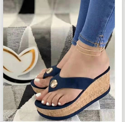 wish foreign trade summer new student muffin large size sandals slope with thick bottom flip flops women's fashion outerwear slippers