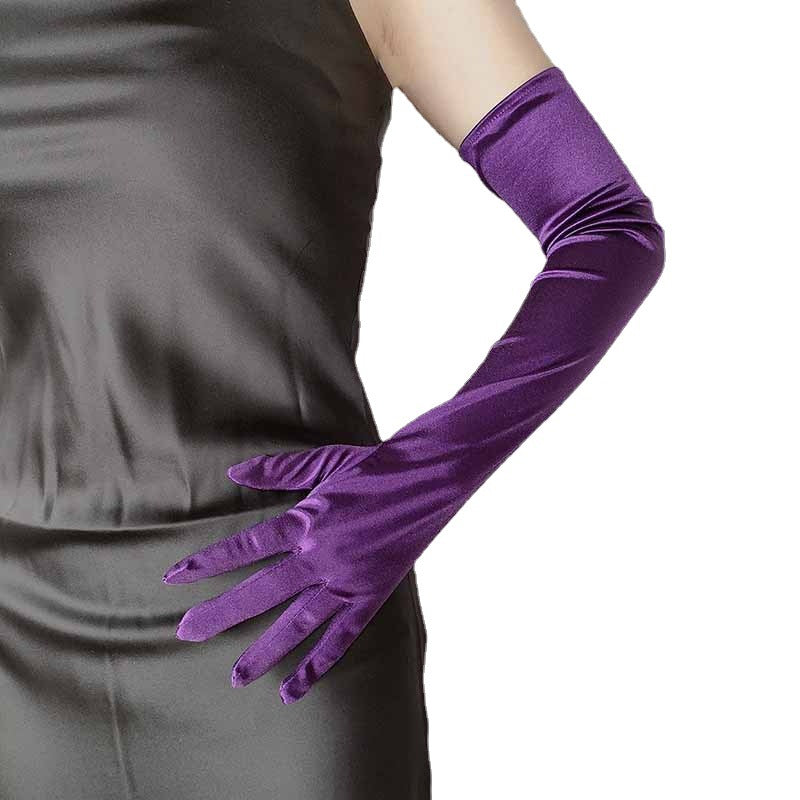 55CM long satin elastic satin gloves retro dress wedding photo accessories cosplay ladies gloves