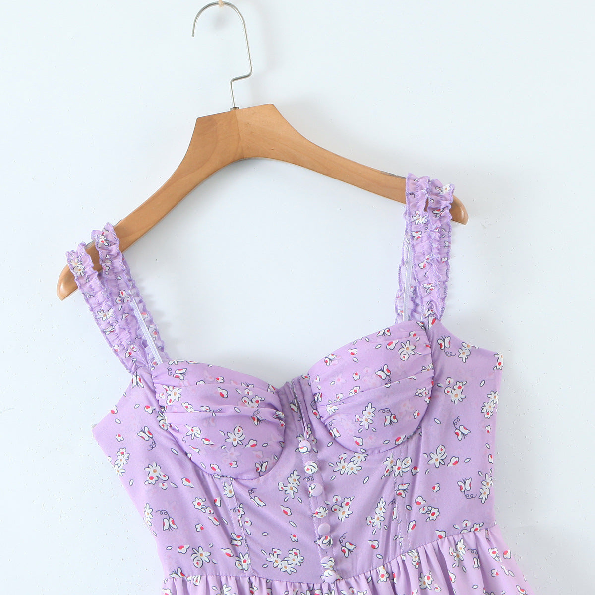 2022 European and American style spring women's new purple holiday print suspender dress 9187