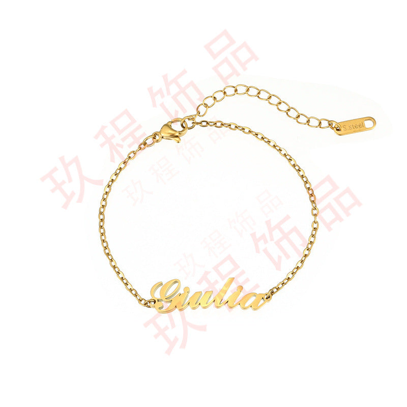 [One piece custom] Stainless steel English letter pendant electroplated with 18K gold customized name necklace bracelet