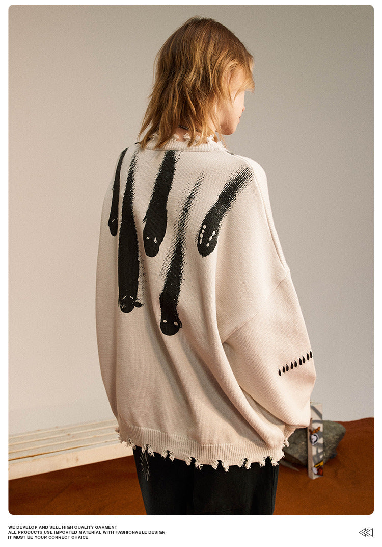 #OVDY 22FW Falling Star Sweater Crewneck Knitwear Collar Tassel Designer Printed Wool Top