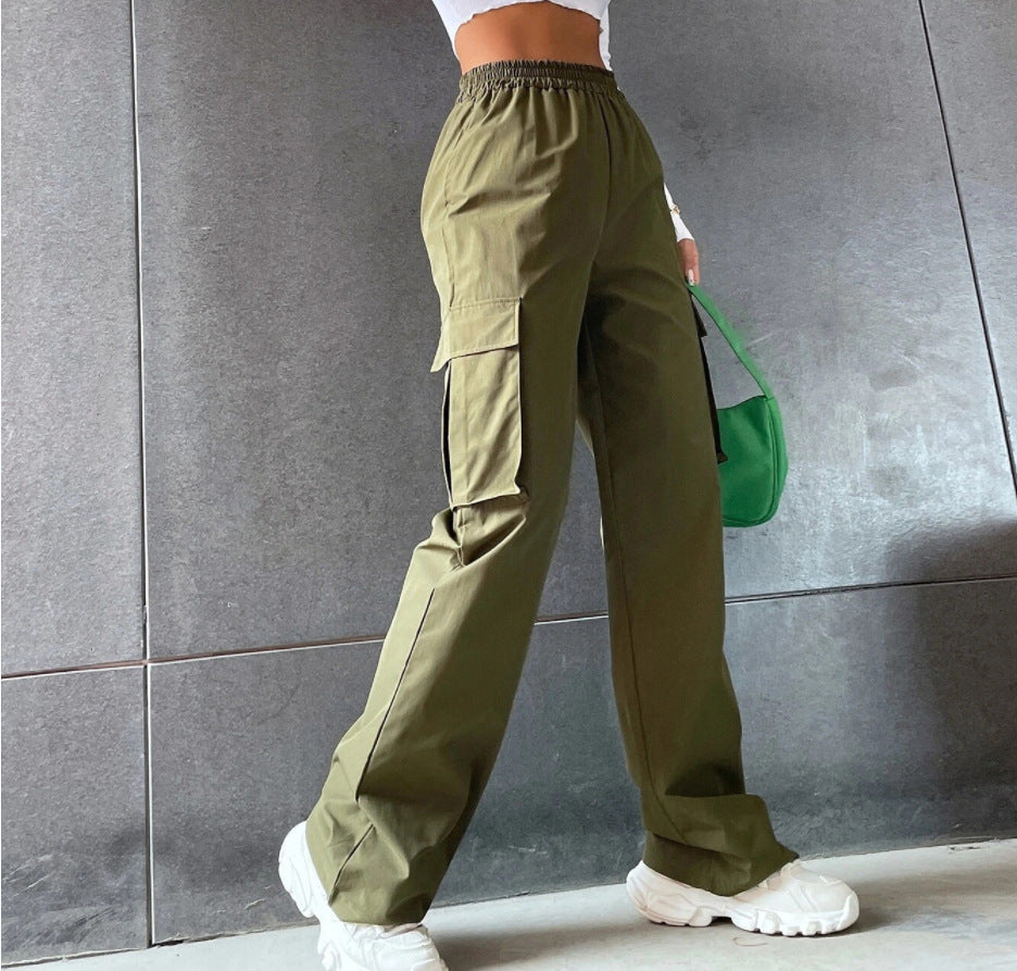 22024 Cross-border TEMU Amazon Spring Overalls Temperament Elegant Straight Trousers Loose Leg Trousers