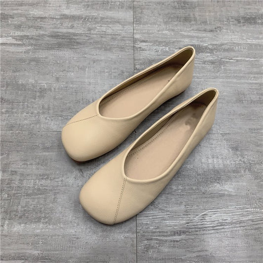 2023 autumn new Korean version square toe flat single shoes women's shallow mouth all-match grandma shoes all-match Mary Jane slip on