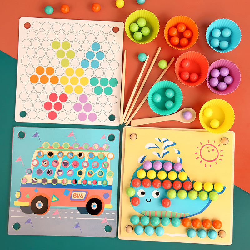 Wooden children's bead puzzle game clip clip fun training baby eating hand-eye coordination early childhood education toys