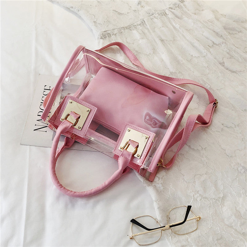 2022 new transparent jelly bag beach bag one-shoulder portable Messenger bag Korean version laser mother-in-law one-shoulder women's bag trend