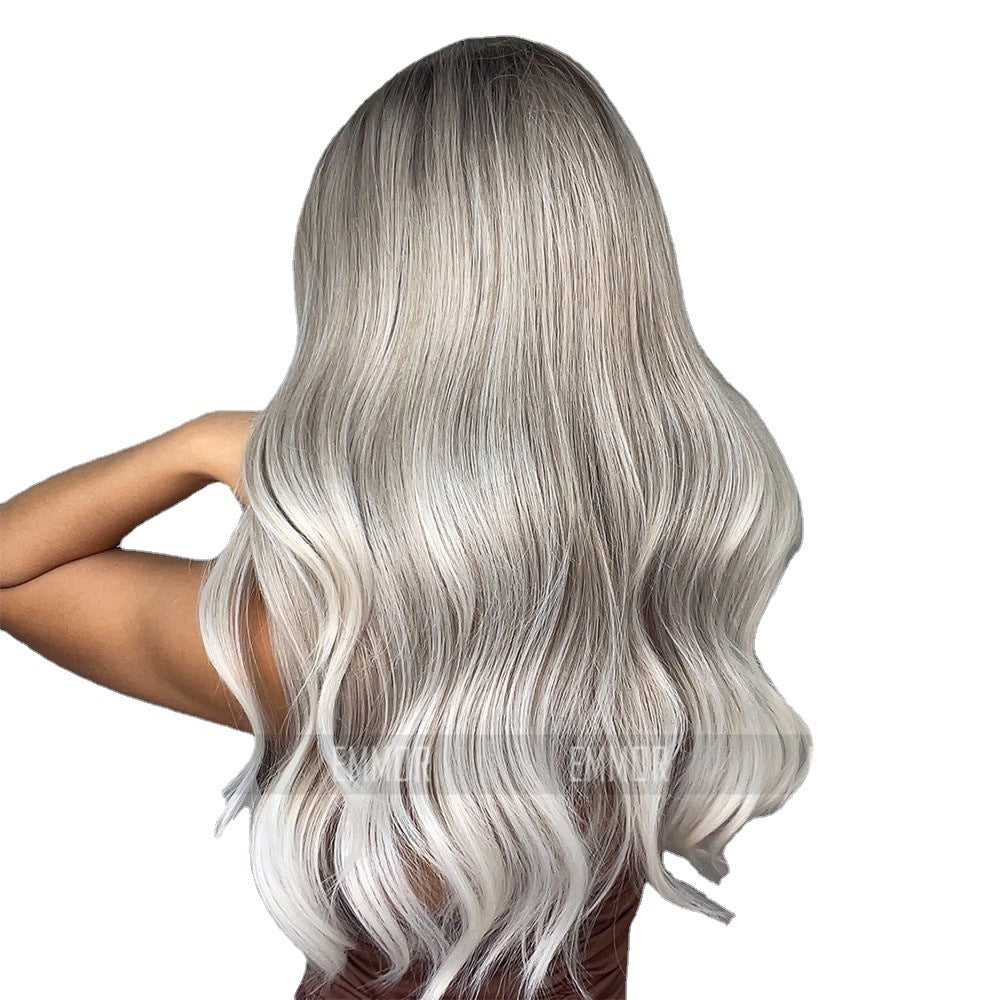 2022 new hair air bangs gradient gray big waves cosplay high temperature silk chemical fiber headgear wig for women