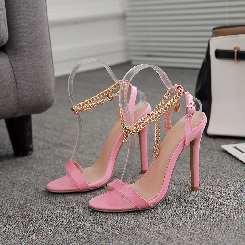 35-42 size European and American foreign trade super high heel metal chain horizontal strap stiletto sandals 227-9