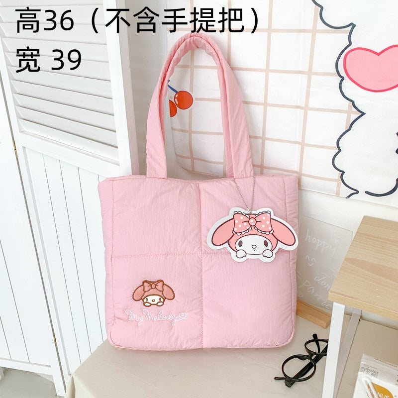 2023 New Cartoon Down Cloth Handbag Little Dog Shoulder Bag Cute Rabbit Tote Bag Birthday Gift