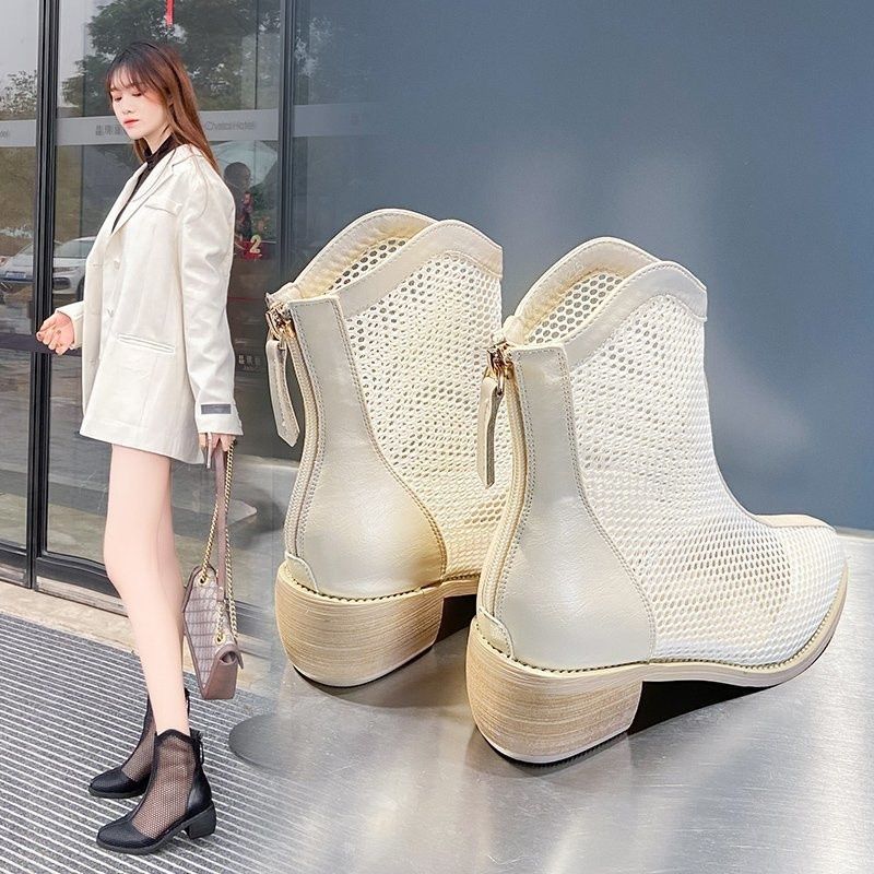 2023 boots mid-calf mesh boots with single breathable thick Martin boots women's short boots hollow new women's mesh summer women's shoes