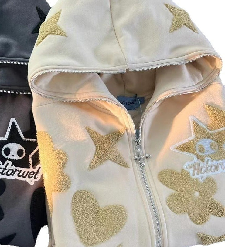 2023 New Star Pattern Printing Full Face Zipper Sweatshirt Harajuku Zipper To Top Hoodie Sweatshirt Jacket