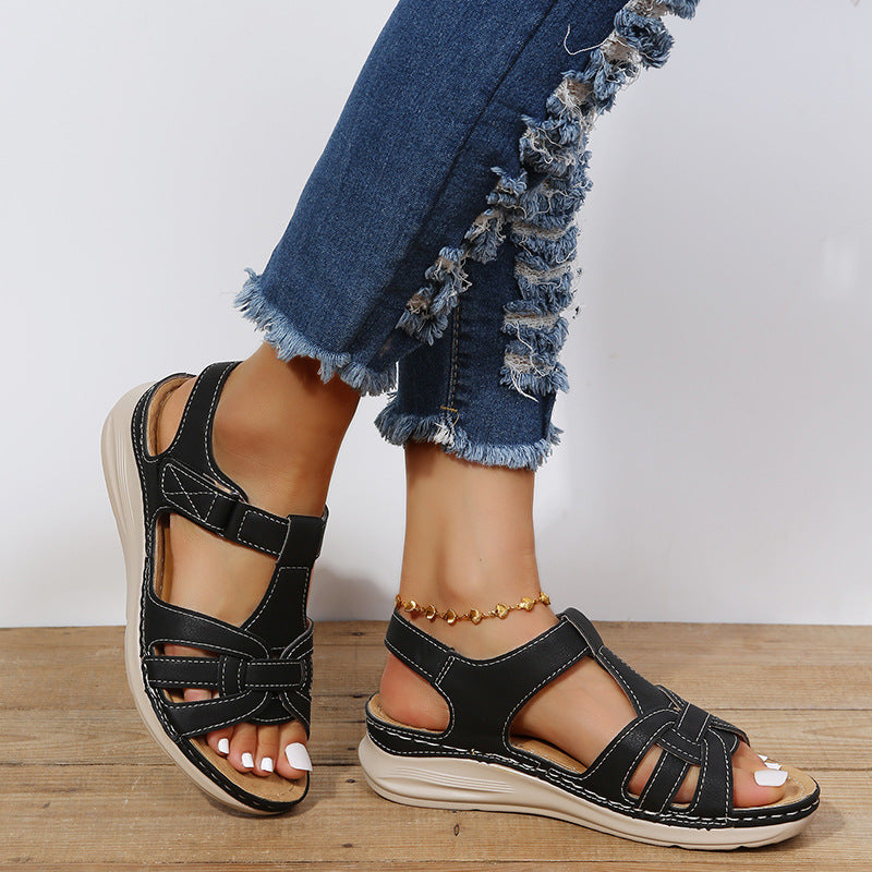 2022 cross-border Rome spring fashion retro cross women's sandals car line light soft bottom wedge comfortable sandals women