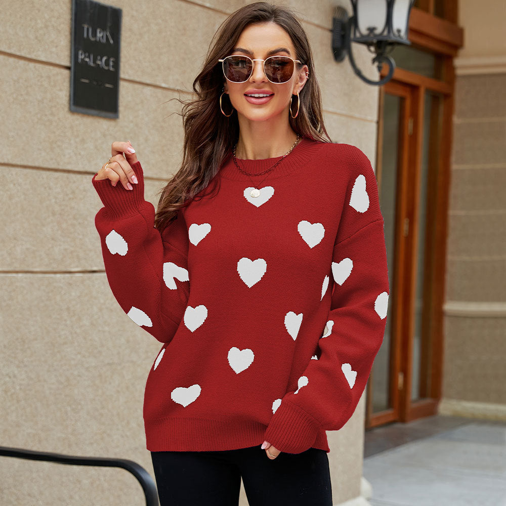 2023 Winter European and American New Valentine's Day Love Pullover Women's Sweater Women's Large Size Loose Cross-Border Sweater Women